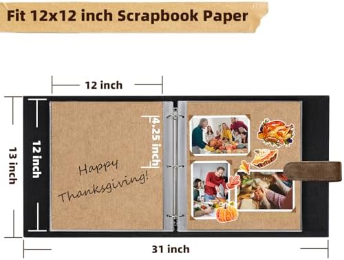 Vienrose 15"x13" Scrapbook Album Gift Set Faux Leather DarkBrown 100 Pages - Image 3