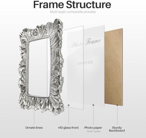 Cuspin Silver Vintage 5x7 Picture Frame Ornate Palm Leaf Resin Frame - Image 7