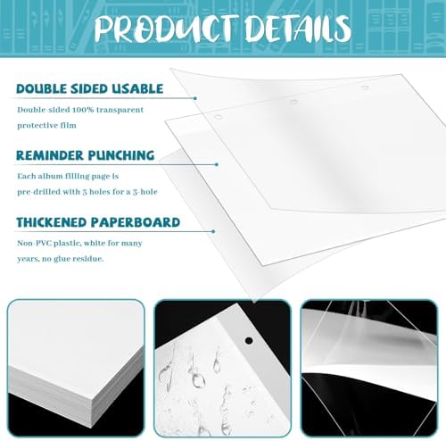VOKOY 60 Sheets/120 Pages Photo Album Pages for 3 Ring Binder, Self Adhesive Scrapbooking Album Refill Pages Replacement Photo Album Sheets for 2x3 4x6 5x7 8x10 Photo or Cards, 11 x 9 Inch - Image 3
