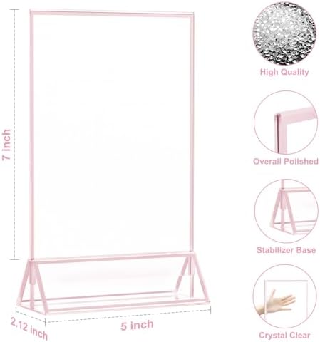 EHWINE 12 Pack Acrylic Sign Holder 5 x 7, Double-Sided Stand up Table Top Sign Holders, Pink Acrylic Picture Frame Menu Flyer Paper Holder Display Stand for Office Business Store Wedding Party - Image 4