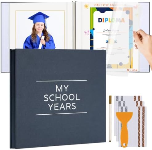Large School Photo Album, 12 x 12 In, 40 Self-Adhesive Pages, Gray Blue by Hiwhy