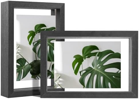 Egofine 4x6 Floating Frames Set of 2, Double Plexiglass Picture Frame, Made of Solid Wood Display Any Size Photo up to 4x6, Wall Mount or Tabletop Standing, Faded Black by Egofine