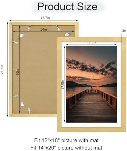 14x20 Poster Frame Set of 2, 14 x 20 Wood Picture Frames with Mat for 12x18, Wooden Photo Frame with Tempered Glass Cover for Wall Mounting Display, Gold - Image 5
