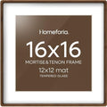 Homeforia 16x16 Mortise&Tenon Walnut Picture Frame, 12x12 Mat, Glass by Homeforia