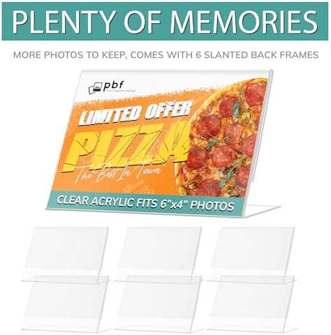 pbf 6x4 Acrylic Sign Holder | 6 x 4 Horizontal Stand Up Slanted Sign Holder | Acrylic Stands for Display | Clear Picture Frame, Menu Table Top Stand, Plastic Flyer Holder (6-Pack) - Image 4