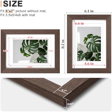 Egofine 5x7 Picture Frames Set of 4, Made of Solid Wood Covered by Plexiglass 3.5x5 and 4x6 with Mat or 5x7 without Mat, for Table Top Display and Wall Mounting Photo Frame Brown - Image 3