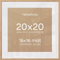 Homeforia 20x20 Natural Oak Picture Frame, High-End Wood, 16x16 Mat, Glass by Homeforia