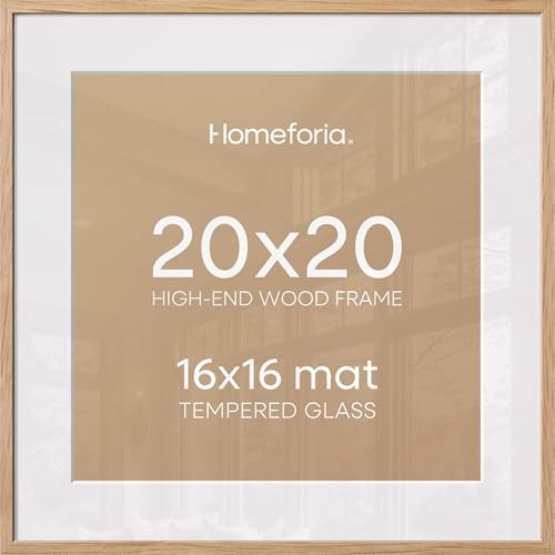 Homeforia 20x20 Natural Oak Picture Frame, High-End Wood, 16x16 Mat, Glass by Homeforia
