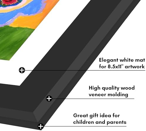 Americanflat Kids Artwork Frame Changeable (Black) - Magnetic Door Holds 100 Art Pieces - 8.5x11 Letter Size Display with Mat or 10x12.5 Without Mat - My Mini Masterpiece - Image 6