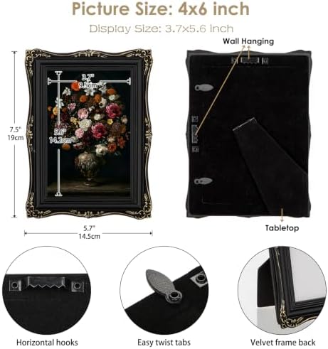 Black Vintage Picture Frame 4x6, Antique Ornate Photo Frame Décor - Image 3
