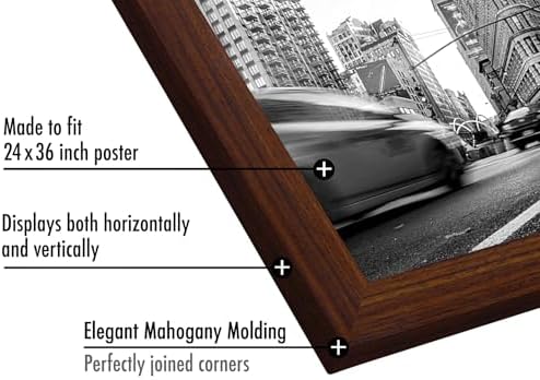 Americanflat 24x36 Poster Frame - Mahogany Engineered Wood with Polished Plexiglass - Wide Picture Frame for Vertical or Horizontal Wall Display - Epic Collection - Mahogany - Image 3