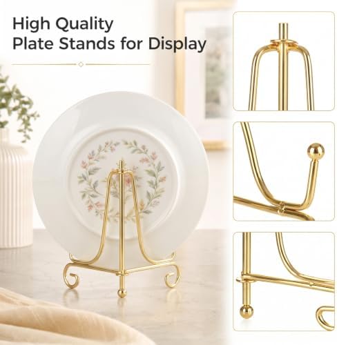 YAYODS 20 Pack Plate Stands for Display 4 Inch Iron Easel Stand Holder, Foldable Plate Picture Holder Display Stand for Photo Frames Decorative Books Arts, Gold - Image 4