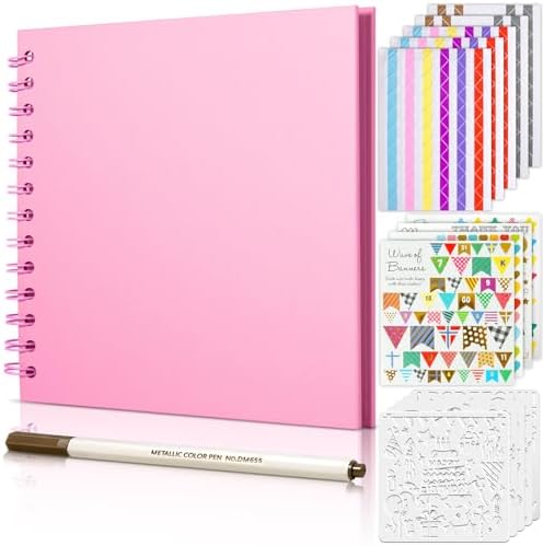 GOTIDEAL 8 x 8 Inch Scrapbook Album with Metallic Markers, Pink, 40 Pages by GOTIDEAL