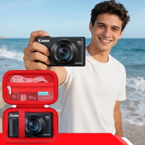 RAIALL Camera Case for Canon PowerShot SX740 HS/ SX730 HS/ SX720 HS/ SX620 HS Digital Camera, 4K Video Camera Hard Carrying Case Protective Travel Bag, Mesh Pocket for Batteries and USB Cable, Red - Image 7