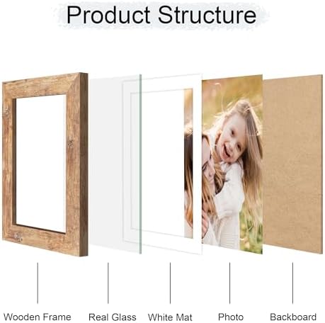 5x7 Picture Frame Set of 2, 5 x 7 Wood Photo Frames with Mat for 4x6, Natural Wooden Frame with Real Glass Cover for Wall and Tabletop Display,Brown - Image 3
