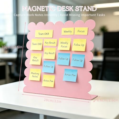 1PCS Cute Pink Scalloped Magnetic Desktop Desk Stand Board, Decorative Magnetic Display Board with Stand, Desktop Magnet Board for Memos Photos, Magnet Board Display and Magnetic - Image 2