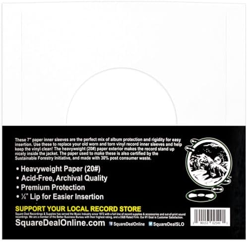 (50) Square Deal Recordings & Supplies 7 Inch Record Paper Inner Sleeves - White Archival Acid Free - #07IW - 50 Sleeves - Image 2