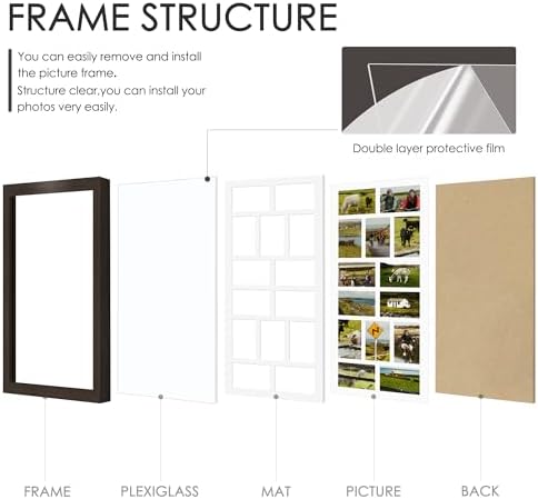 DUENPY 14x30 Collage Frame For 14 4x6 Photos Walnut - Image 3