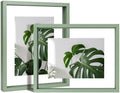 Egofine 8x10 Floating Frames Set of 2, Double Plexiglass Picture Frame, Made of Solid Wood Display Any Size Photo up to 8x10, Wall Mount or Tabletop Standing, Green by Egofine