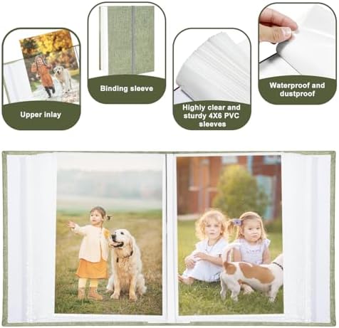 Photo Album 4x6 100 Pockets, Linen Cover Top Loader Vertical, Slip-in Picture Grass Green Pockets Albums for Wedding, Family, Anniversary, Baby, Vacation - Image 5