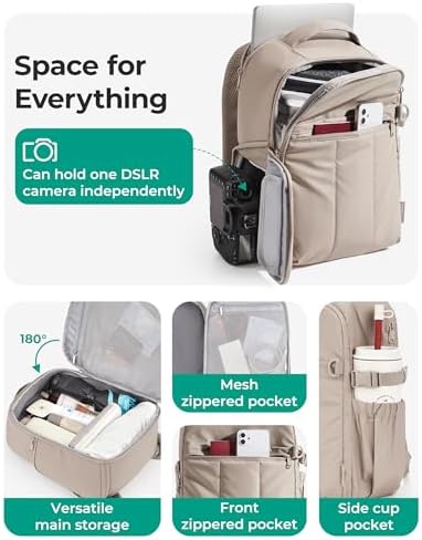BAGSMART Small Camera Backpack for Women with Laptop Compartment, Green - Image 4