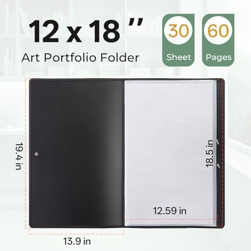 Nicpro 12x18 Art Portfolio Folder, 30 Pockets Art Painting Portfolio Binder - Image 2