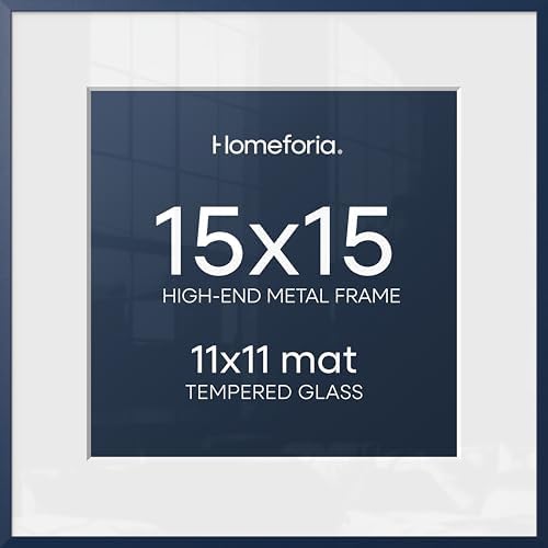 Homeforia 15x15 Blue Picture Frame, High-End Metal, 11x11 Mat, Glass by Homeforia