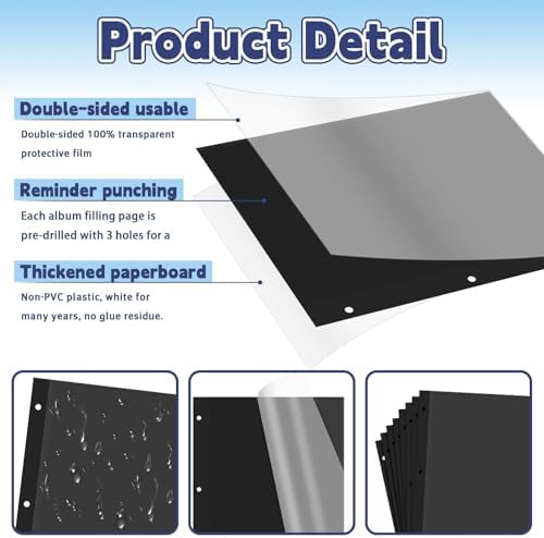 VOKOY 25 Sheets/50 Pages Photo Album Pages for 3 Ring Binder, Black Self Adhesive Scrapbooking Album Refill Pages Replacement Photo Album Sheets for 2x3 4x6 5x7 8x10 Photo or Cards, 11 x 9 Inch - Image 3
