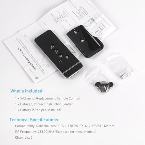 5-Channel Blind Remote Controller, Black - Replacement for Motorized Roller Shades, Window Blinds & Shades -Compatible with Rollerhouses ERB22/ERB25/EY1612/EY2512 Motors - Image 5