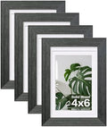 Egofine 4x6 Picture Frames Set of 4, Made of Solid Wood Covered by Plexiglass 3x4.5 and 3.5x5 with Mat or 4x6 without Mat, for Table Top Display and Wall Mounting Photo Frame, Rustic Black by Egofine