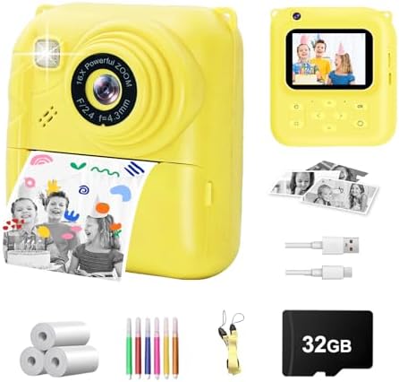Instant Print Camera for Kids, 1080P Video Camera with 3 Print Rolls by QDH