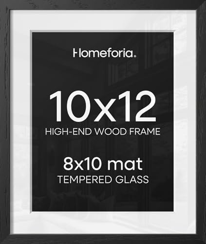 Homeforia 10x12 Black Oak Picture Frame, High-End Wood, 8x10 Mat, Glass by Homeforia