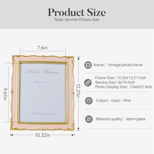 Cuspin Pink and Gold Picture Frame 8x10 Vintage Ornate Textured Resin Frame - Image 5