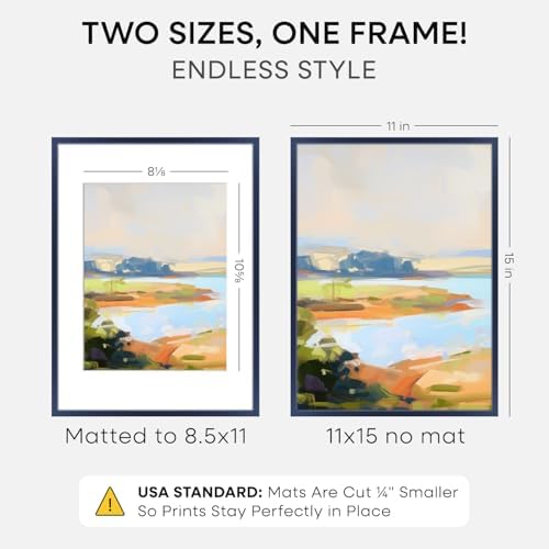 Homeforia 11x15 Blue Picture Frame, High-End Metal, 8.5x11 Mat, Glass - Image 2