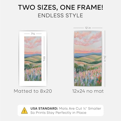 Homeforia 12x24 Silver Picture Frame, High-End Metal, 8x20 Mat, Glass - Image 2