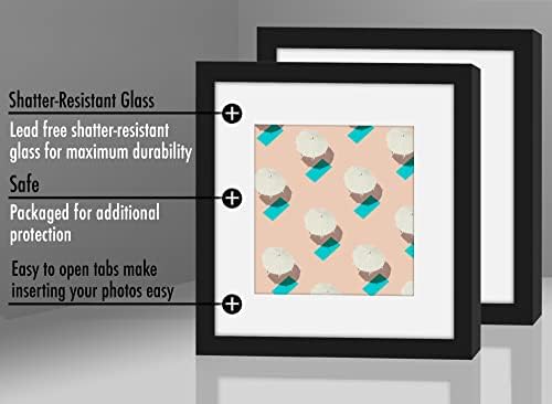 Americanflat 6x6 Picture Frame with Shatter-Resistant Glass - Set of 2 - Use as 4x4 Frame with Mat or Display 6x6 Photo Without Mat - Streamline Collection - Square Frames for Tabletop or Wall - Black - Image 6