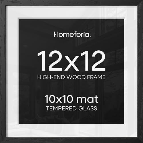 Homeforia 12x12 Black Oak Picture Frame, High-End Wood, 10x10 Mat, Glass by Homeforia