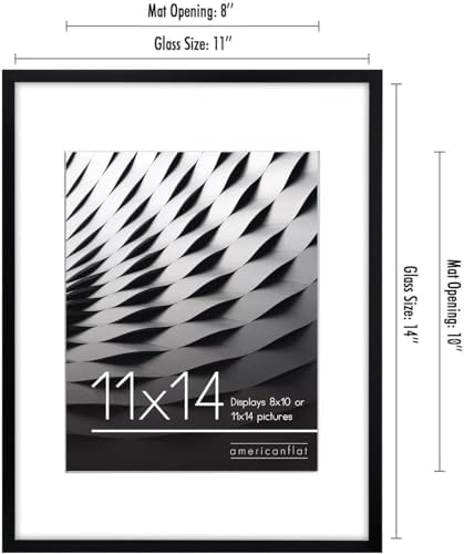 Americanflat 11x14 Picture Frame with Shatter-Resistant Glass - Use as 8x10 Frame with Mat or Display 11x14 Photo Without Mat - Streamline Collection - Thin Border Picture Frames for Wall - Black - Image 2