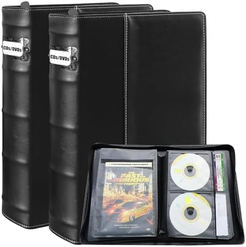 DVD CD Storage Binder – 112 Discs Holder with Label Slots & Cover Pockets, Black Media Organizer for Home Collection, Car Travel, Blu-ray & Game Discs by PUTNATRUE