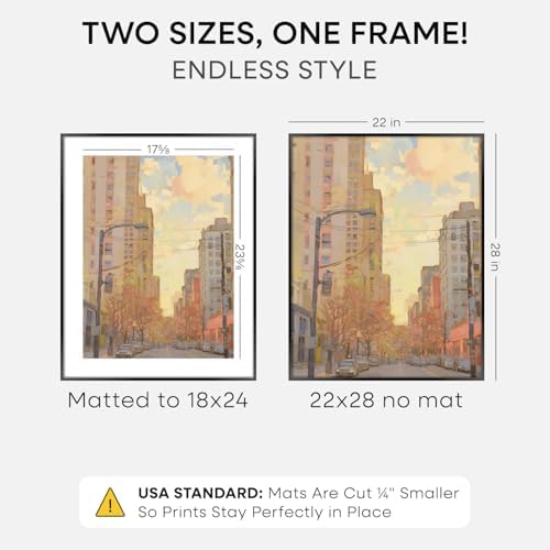 Homeforia 22x28 Black Poster Frame, High-End Metal, 18x24 Mat, Glass - Image 2