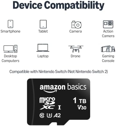Amazon Basics microSDXC Memory Card with Full Size Adapter, A2, U3, Read Speed up to 100 MB/s, 1 Tb, Black - Image 3