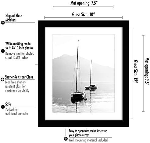 Americanflat 10x12 Picture Frame with Shatter-Resistant Glass - Use as 8x10 Frame with Mat or Display 10x12 Photo Without Mat - Signature Collection - Picture Frames for Wall Display - Black - Image 3