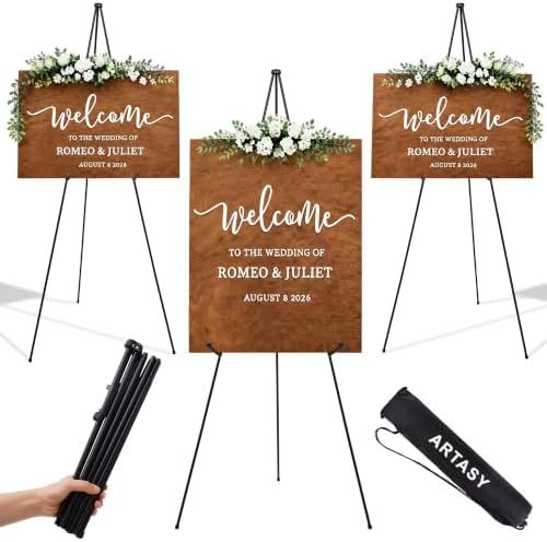 ARTASY 63" Easel Stand for Wedding Signs, Black, 3 Packs with Carry Bags by ARTASY