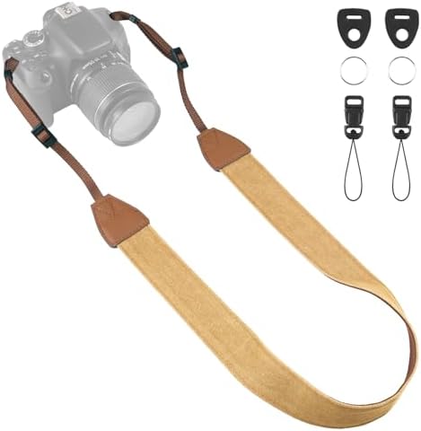 Universal Camera Strap - Camera Neck Strap, Adjustable Shoulder Straps Compatible with Canon, Fujifilm, Nikon, Olympus, Panasonic and other SLR and mirrorless cameras - Khaki by OIAWH
