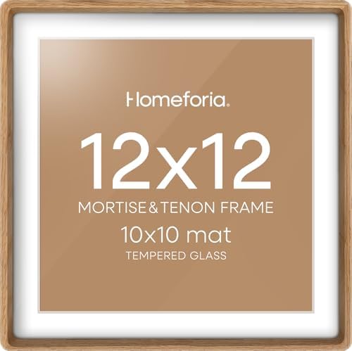 Homeforia 12x12 Mortise&Tenon Natural Oak Picture Frame, 10x10 Mat, Glass by Homeforia