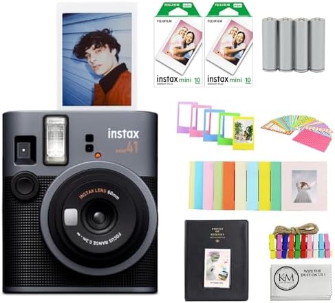 Fujifilm Instax Mini 41 Instant Camera Bundle with Instax Mini Film | 20 Exposures + 4 Pack AA Batteries + Album, Borders, Stickers & Clips + Cleaning Cloth (5 Items) by FUJIFILM
