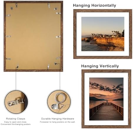 20x24 Picture Frame Set of 2, 20 x 24 Wood Poster Frames with Mat for 16x20, Wooden Photo Frames with Tempered Glass Cover for Wall Display, Rustic Brown - Image 3