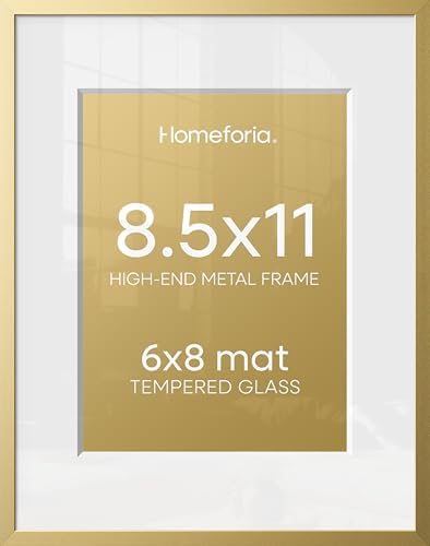 Homeforia 8.5x11 Gold Picture Frame, High-End Metal, 6x8 Mat, Glass by Homeforia