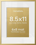 Homeforia 8.5x11 Gold Picture Frame, High-End Metal, 6x8 Mat, Glass by Homeforia