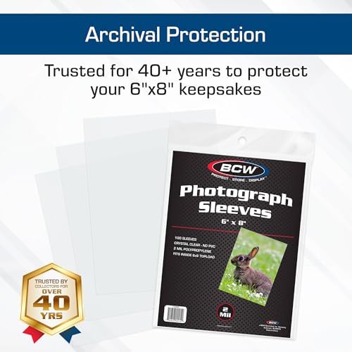 BCW 6x8 Photo Sleeves - 100 Pack | Archival Photo Sleeves for Art, Postcards & Photos | Acid-Free, No PVC | Archival Quality for Storage & Display - Image 2